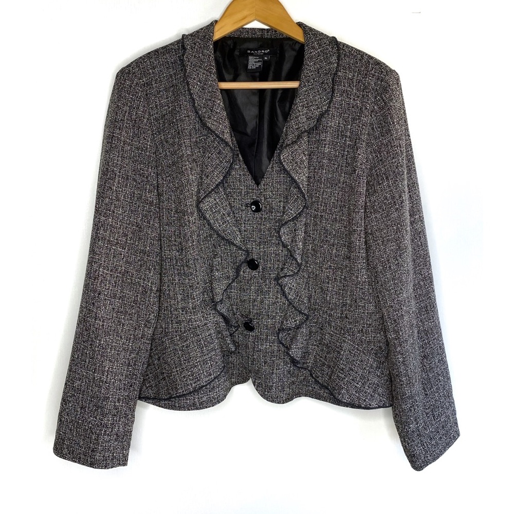 Sandro Sportswear Gray Ruffle Front Blazer Jacket